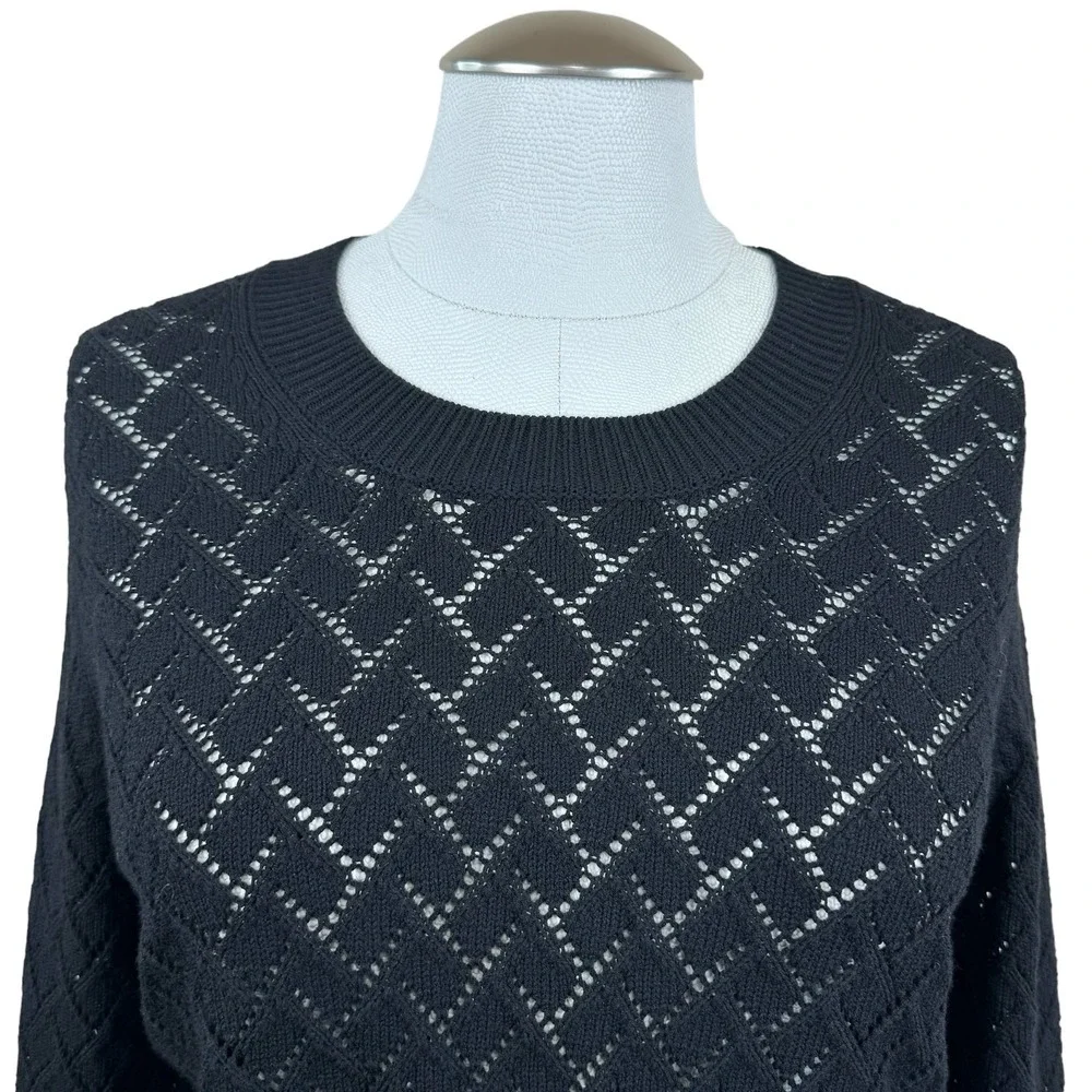 GREY Jason Wu Women's Sweater Large Black Open Knit Long Sleeve Cropped‎ Top